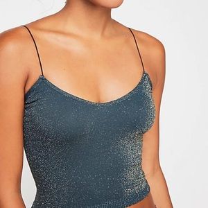Free People Intimately Skinny Strap Brami Crop Top Glittery Sparkle
